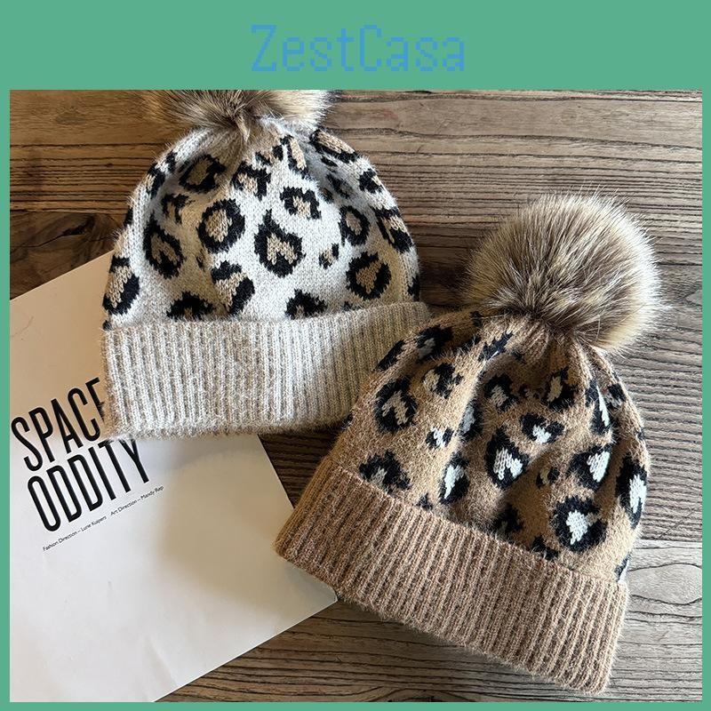Fashion Print Leopard Pattern Womens Casual Warm Knitted Hat Winter For