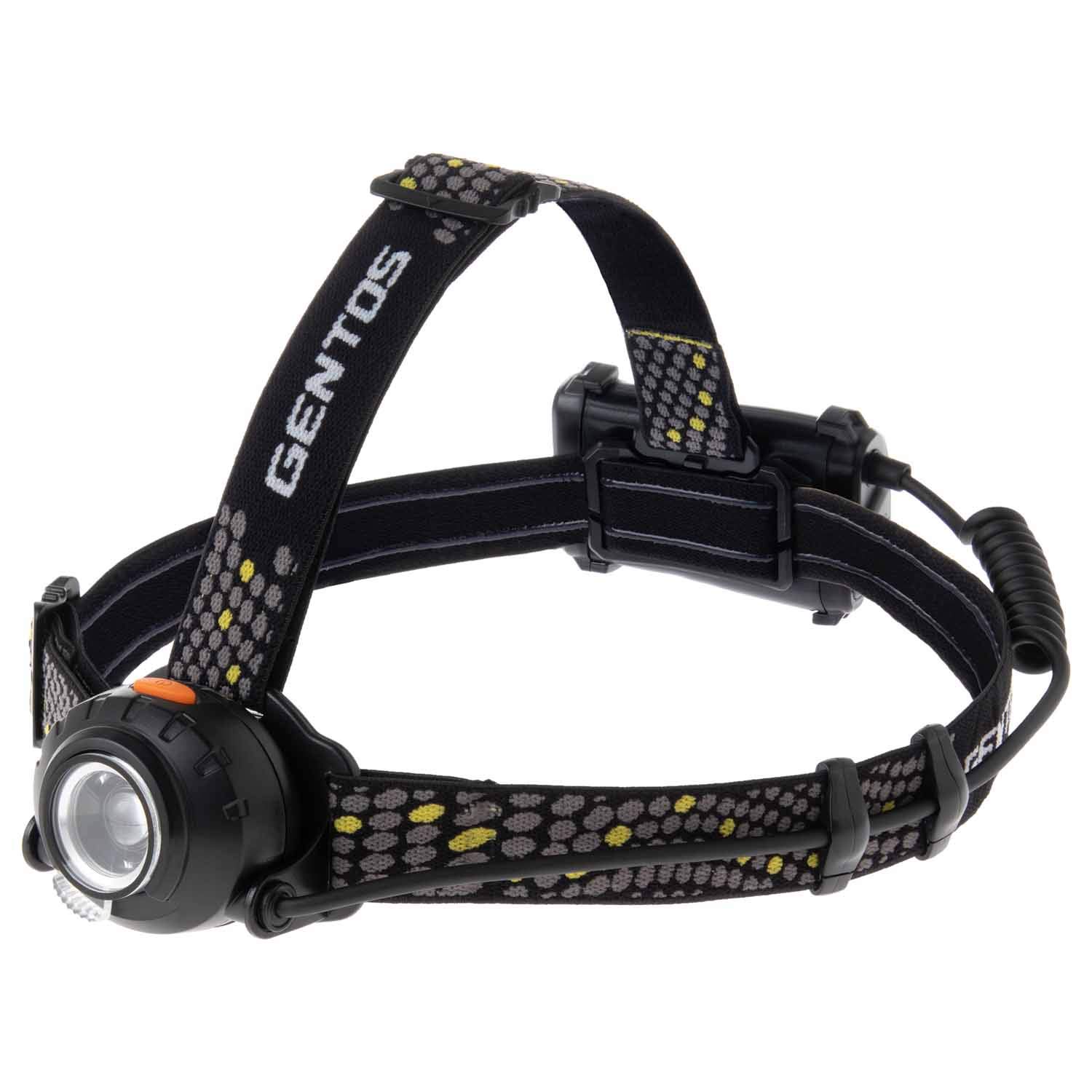 

GENTOS LED headlight with flashing function 360 lumens Practical lighting 8 hours Rear recognition Uses 3 AA batteries or dedicated rechargeable