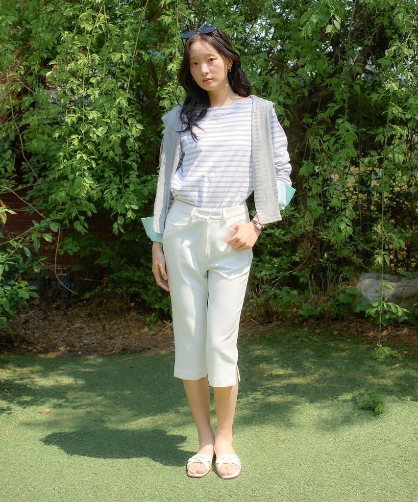 SALON DE YOHN Stripe Cuffs T_ Gray+Mint