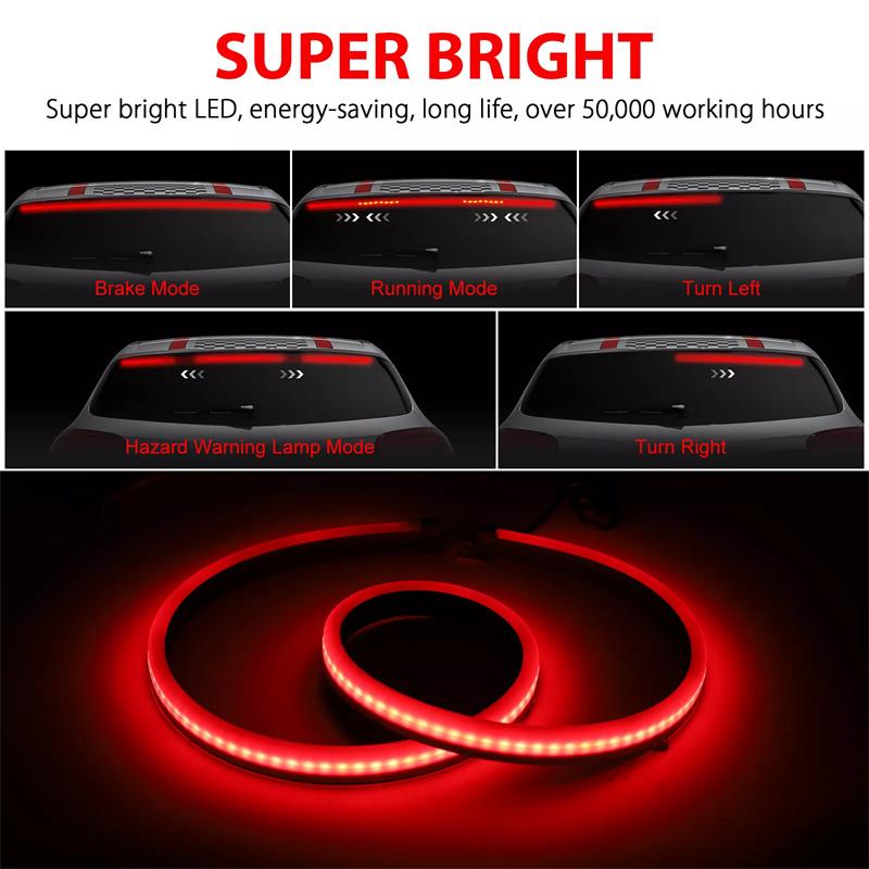 Car Led Rear Brake Light Strip High Mount Brake Stop Turn Signal Light Auto Running Warning Driving Drl Tail Lamp 100Cm 12V