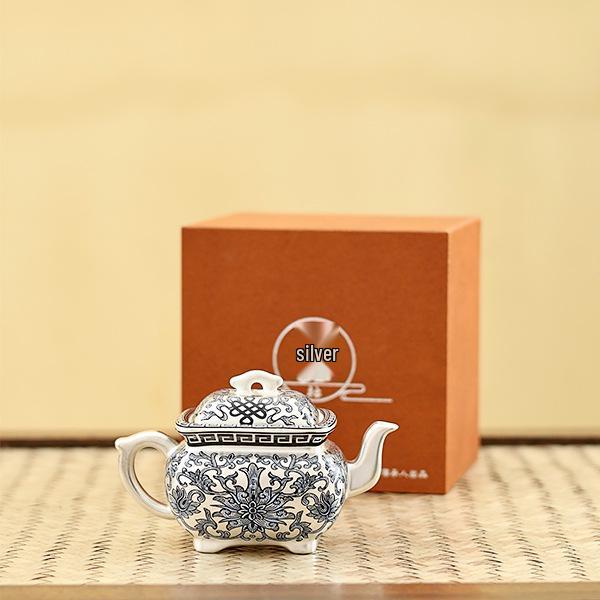 Hand-Painted Enamel Gilded Square Ceramic Teapot Set with Gift Box