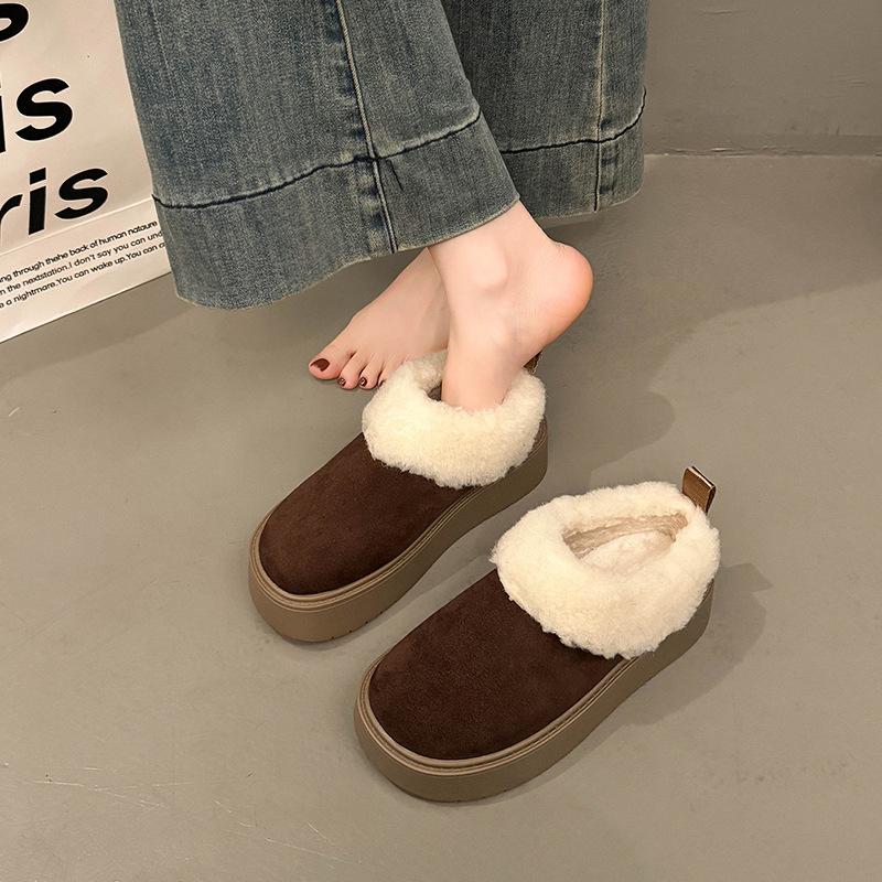 Height-increasing thick-soled snow boots for women's 2 new winter one-pedal piled and thickened fluffy casual warm cotton shoes