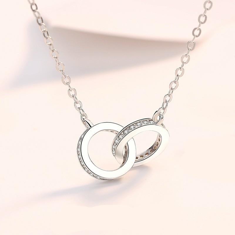 Doppelring-Doppelkreis-Halskette für Damen, modisches Temperament, Schlüsselbeinkette, Anhänger, Halskette