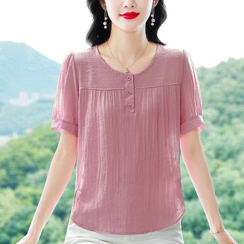 

Топ с короткими рукавами для женщин на лето, новый круглый вырез, свободный, закрывающий живот, одежда для мам, универсальная рубашка 4XL