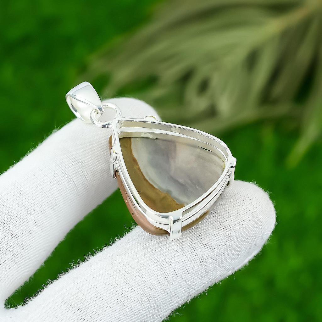 Naturalny Polichromowany Jaspis Wisiorek z Kamienia Szlachetnego Srebro Próby 925 Biżuteria Indyjska