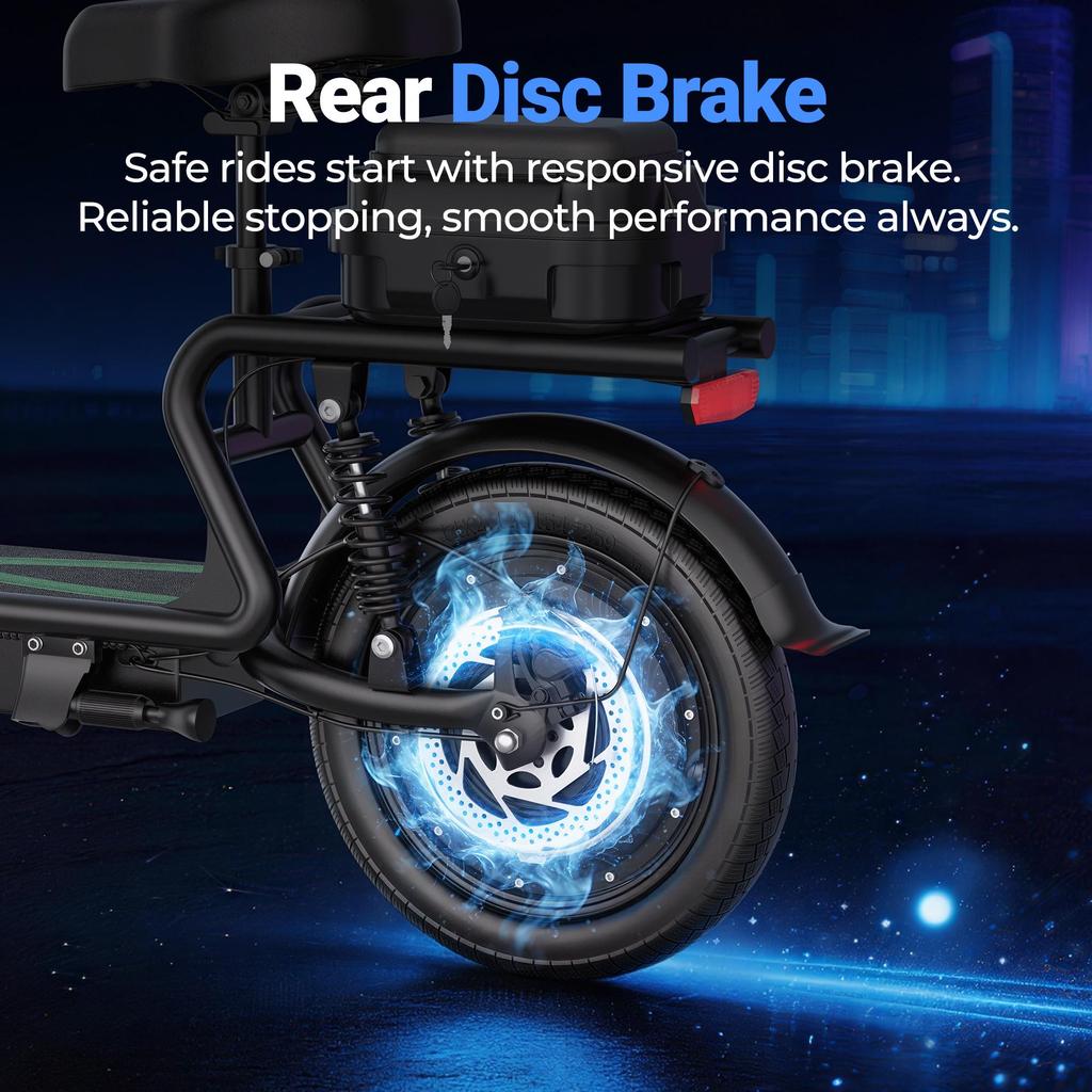 AOVOPRO ESBSXLX Dual Suspension 500W 14 Inch Commuter Electric Scooter 10.4Ah with Seat & Carry Box for Adult-Up To 27 Miles