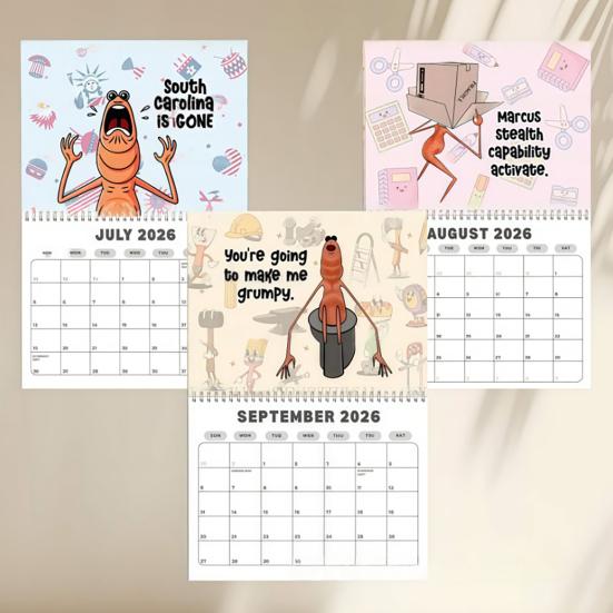 Kalendarz ścienny Robak 2026 12-miesięczny planer do zawieszenia na ścianie Zabawny mem z robakiem Prezent dla przyjaciół Współpracowników Rodziny