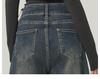 Women's High-Waisted Retro Blue Wide-Leg Jeans, Loose Fit, Good Drape, Floor-Length, Perfect for Spring/Autumn.