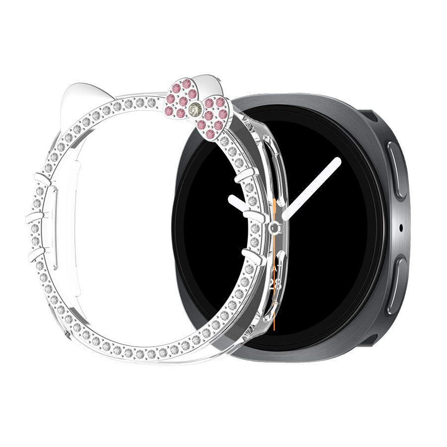 Bling Cat Ear Glitter Case for Samsung Galaxy Watch 8 40mm 44mm Women Crystal Rhinestone Bezel Protective Cover