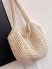 2025 Spring New Hollow Bucket Bag Shoulder Cotton Woven Bag Large Capacity Straw Bag Fashion Beach Women's Bag