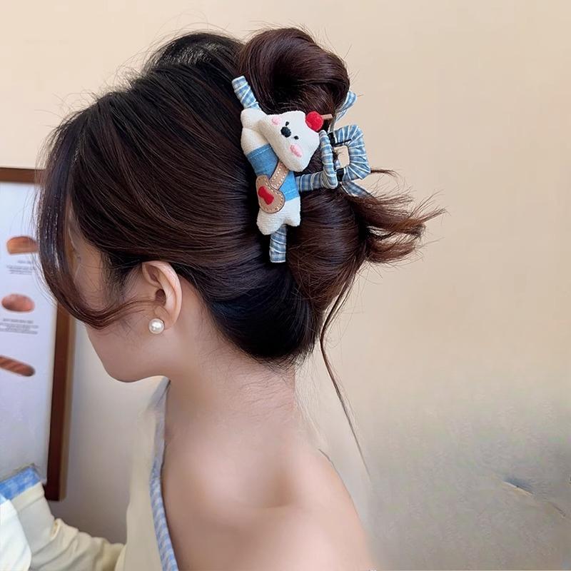 

Забавный мультяшный медведь Тканевый краб для женских сторон А и Б Новая прическа пучок на затылке Заколка-акула Аксессуар для волос белый