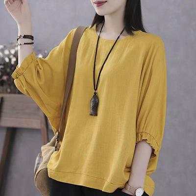 Women's Bat Sleeves Loose Plus Size Mother's T-shirt Tops Summer Cover Belly and Thin Short-sleeved Lantern Sleeves