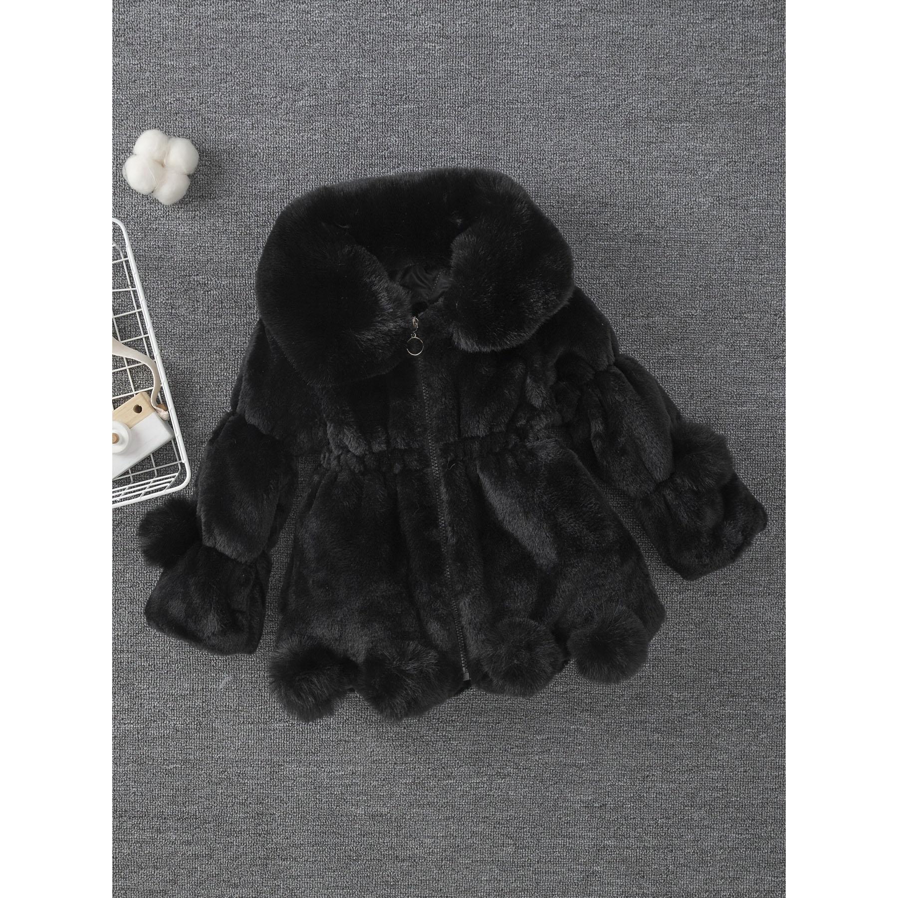 

Пальто для девочек Осень/Зима Шерстяной свитер для девочек Детская утолщенная хлопковая куртка с ушками из искусственного меха 90 чёрный