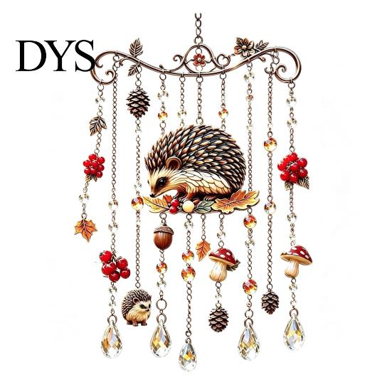 Nature Inspired Suncatchers Fall Animal Wind Chime Suncatcher, Stained Acrylic Fox Rabbit Hanging Suncatcher Party Photography Props with Prism Drops,