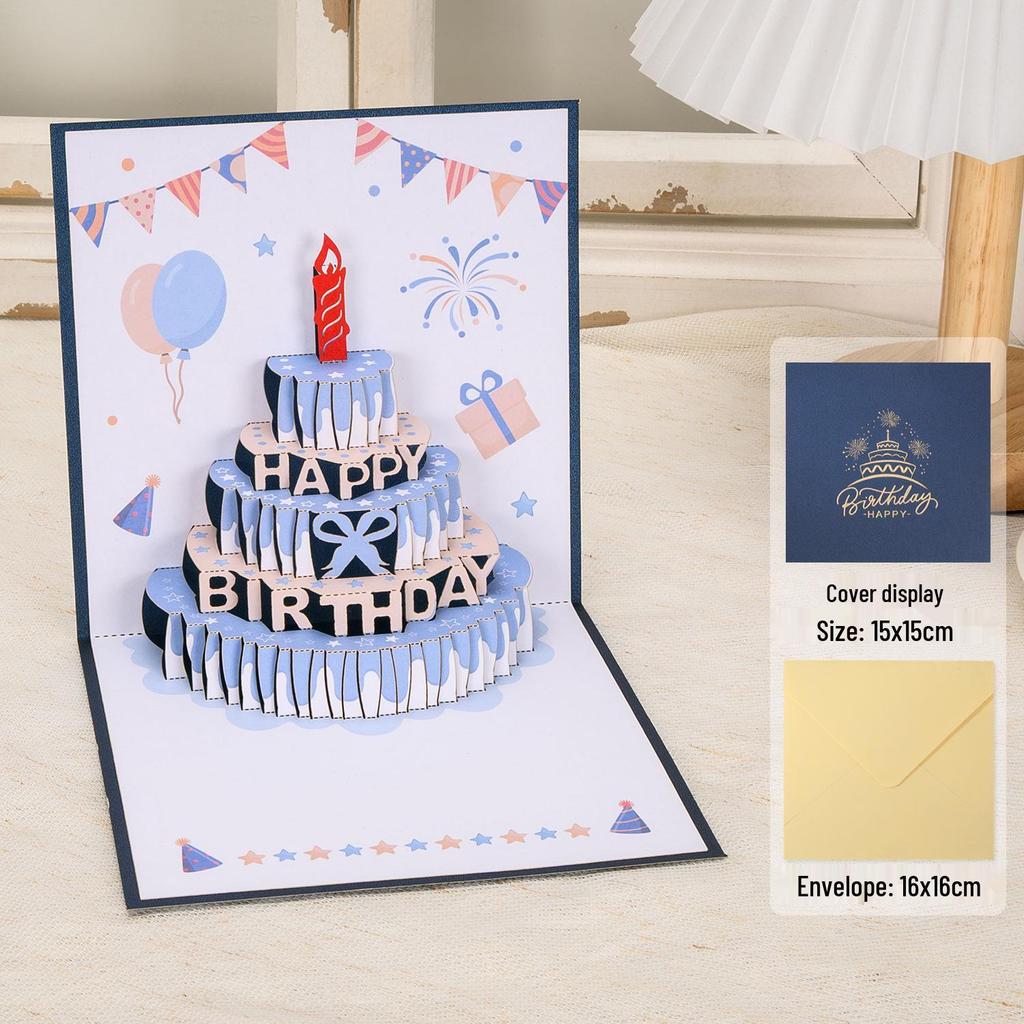 3D Stereoscopic Music Light Greeting Card: Foldable Cake & Blessing Message for Happy Birthday Gift