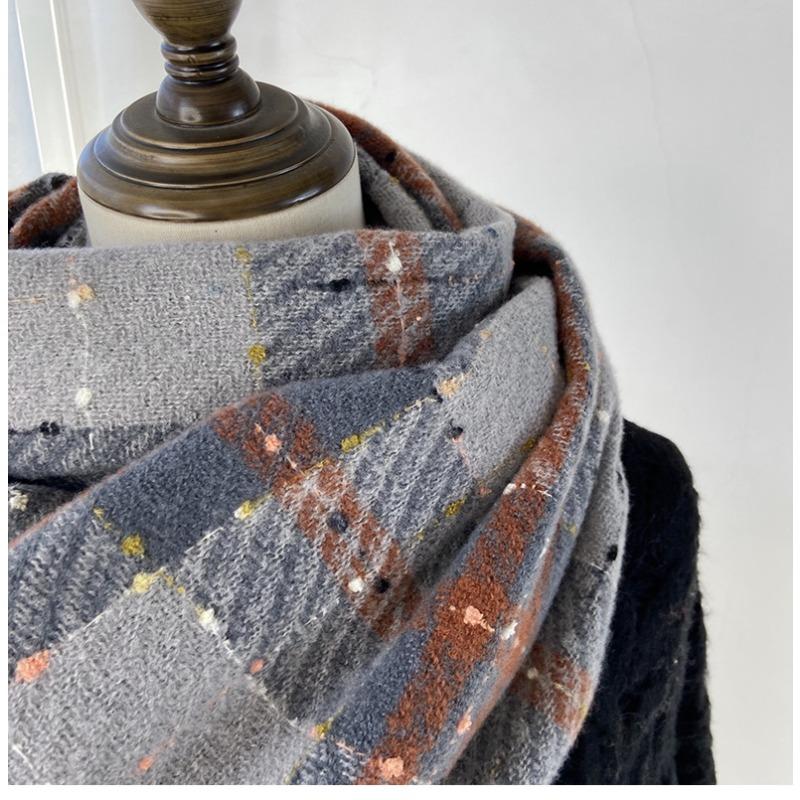 Scarf Women's Winter New Imitation Cashmere Plaid Scarf Student Sweet Warm Thickened Fringed Shawl