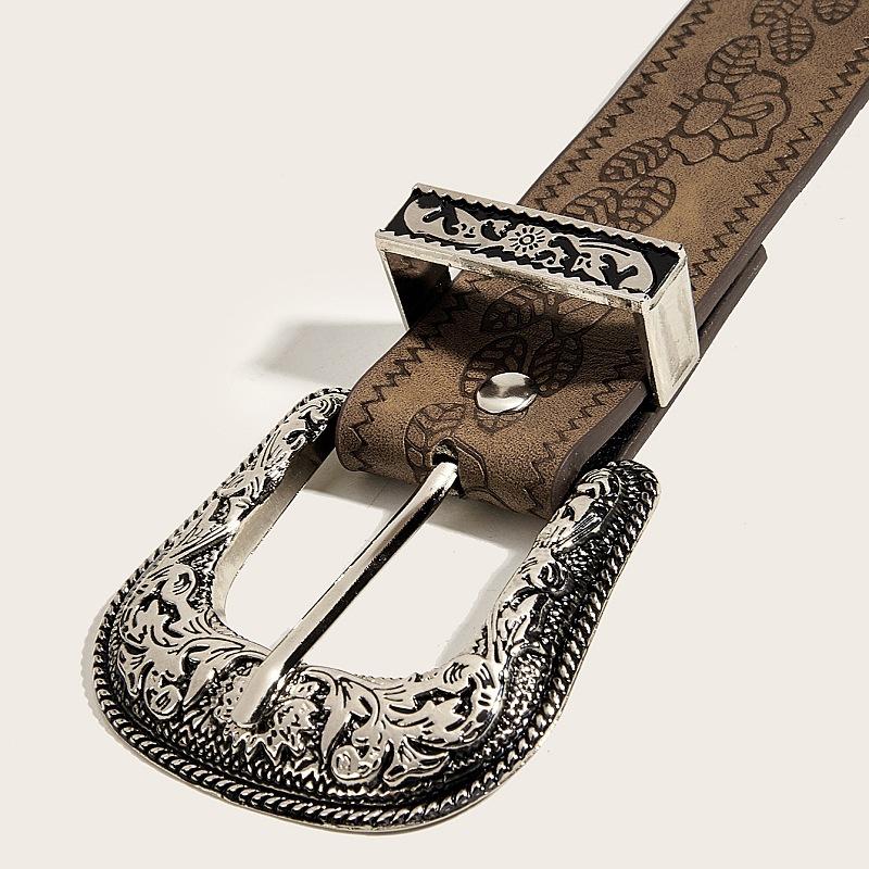 Spice Girl Brown Texture Niche Pin Buckle Belt Women'S Belt Print Pattern Belt Unisex