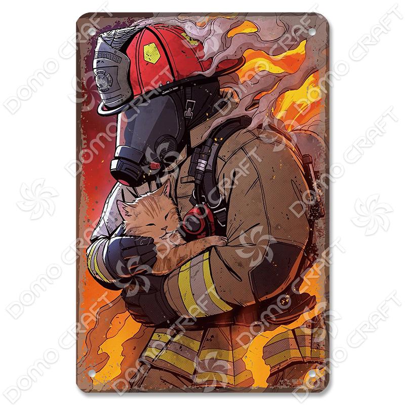 Vintage Fireman Tin Sign Metal Plate Classic Firefighter Movie Metal Poster Wall Decor for Garage Club Hotel Home