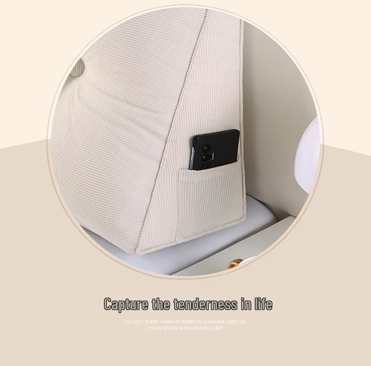 Corduroy Triangle Headboard Cushion - Soft Upholstery, Large Washable Lumbar & Backrest Pillow for Double Bed