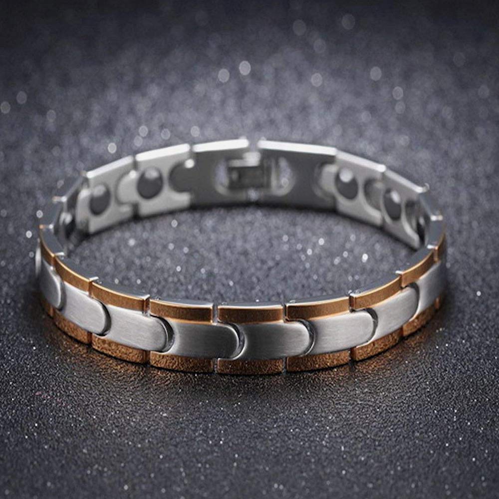 Germanium Bracelet for Men and Women, Hematite Magnetic Health Bangle/Wristband, Gift Box Included [Two-Tone, 185mm]