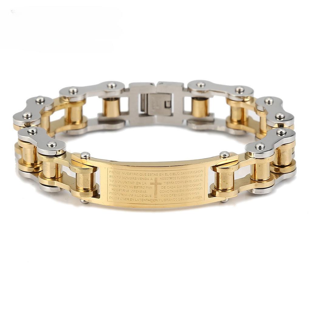 2025 Bent Bike Chain Cross Scripture Bent Bracelet Men's Bracelet