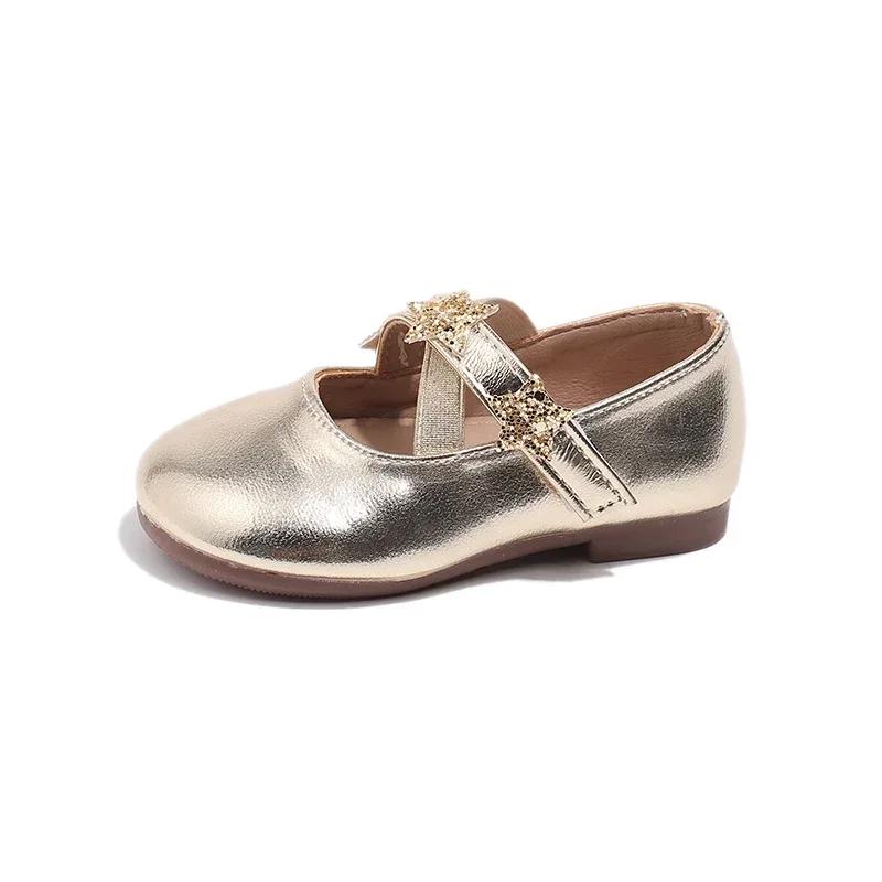 

Girls Princess Leather Shoes Glossy PU Kids Causal Shoes for Wedding Party Fashion Versatile Children s Flats Simple Round-toe 24