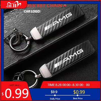 GLC GLB Carbon Fiber Leather Car Keychain Key Rings Accessories For Mercedes Benz AMG W203 W206 W220 W205 W211 W212 W201 W210 W