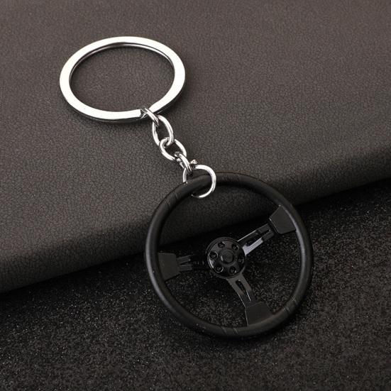 3-Spoke Race Car Steering Wheel Keychain - Zinc Alloy Metal Keyring for Men, Creative Racing Gift Accessories