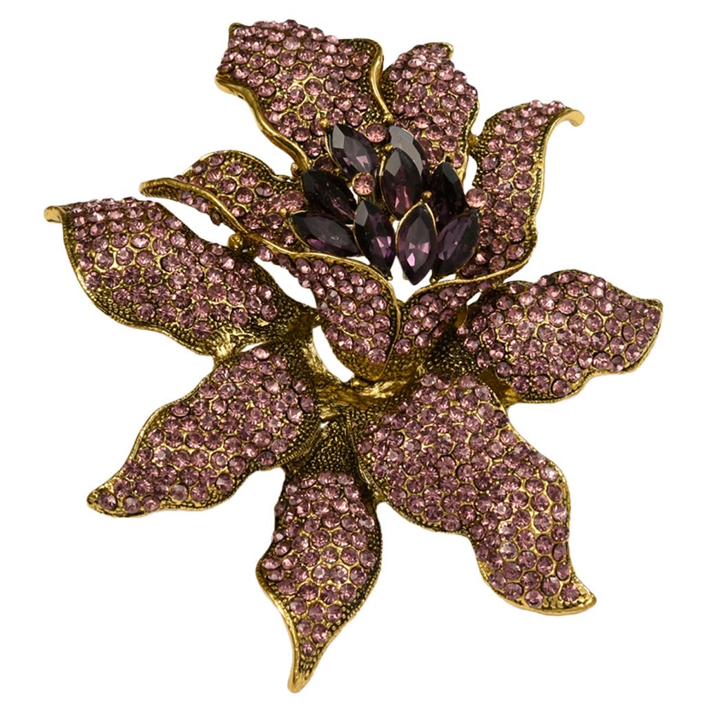 Crystal Flower Brooch, High-end, Luxurious and Retro-style Orchid Suit Jacket Pin Accessory Set