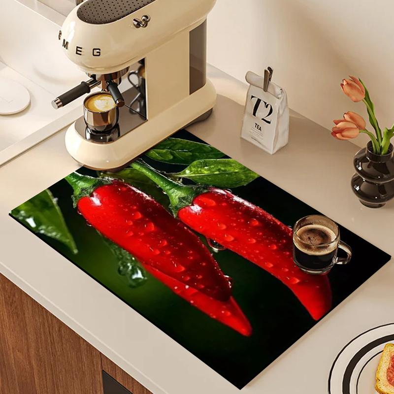 1Pcs Rubber Drying Mat With Chili Pattern For Coffee Shop Restaurant Kitchen Carpet Tableware Durable Diatom Mud Table Mat Pet Mat Coffeeware
