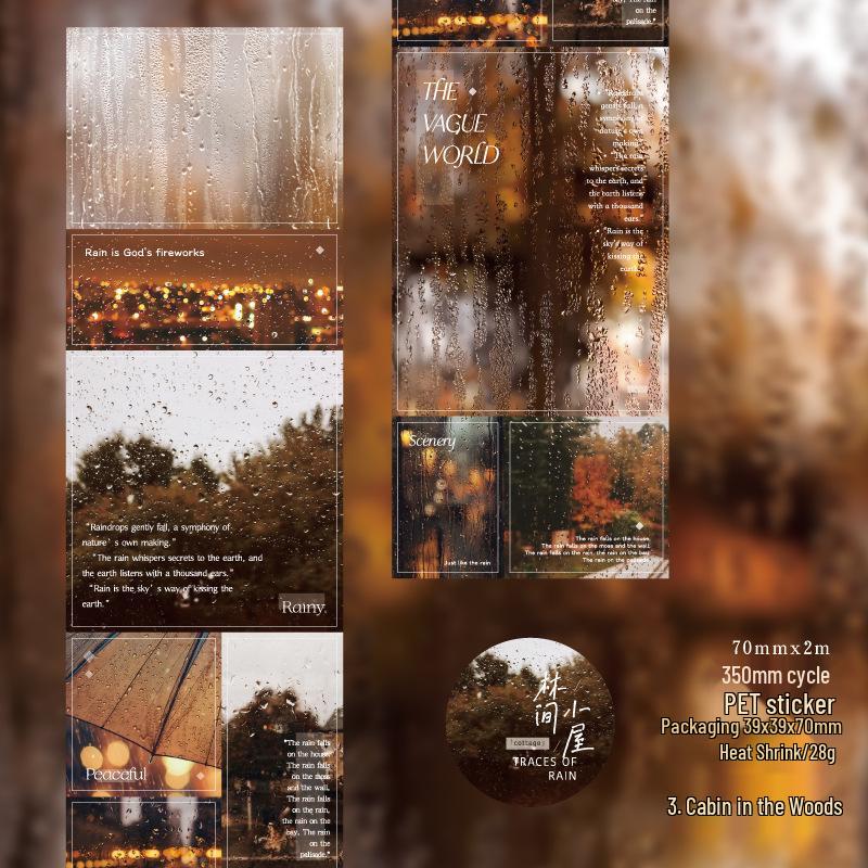 Retro Forest Cabin Rainy Day PET Die-Cut Tape: Window Scene Collage Decoration No specification