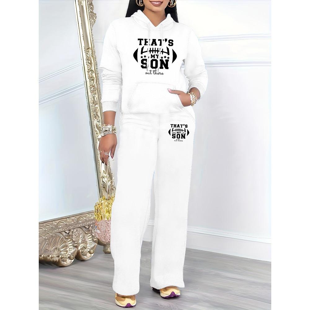 Gentle Style Complete Set of Hoodies and Sweatpants Printed Simple Basic Style Loose Fit Women's Autumn and Winter Set