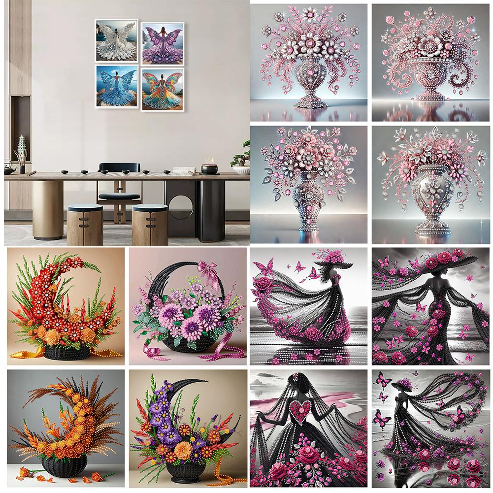 4pcs Partial Drill Special Shape Diamond Painting Kits 30x30cm Diamond Art Kits Crystal Rhinestone Paintings Home Wall Decor