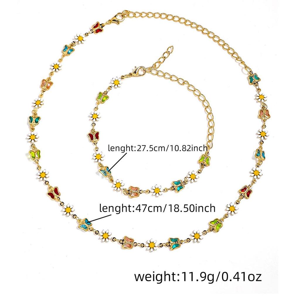 Dopamine Fresh Butterfly & Daisy Forest Necklace and Bracelet Set for Women