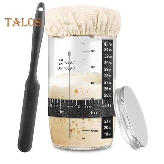 

501-800 мл домашний ферментер с термометром. Банка для брожения на закваске. Прозрачная герметичная герметичная широкая горловина с крышкой и лопаточкой для хлеба на закваске. Sets