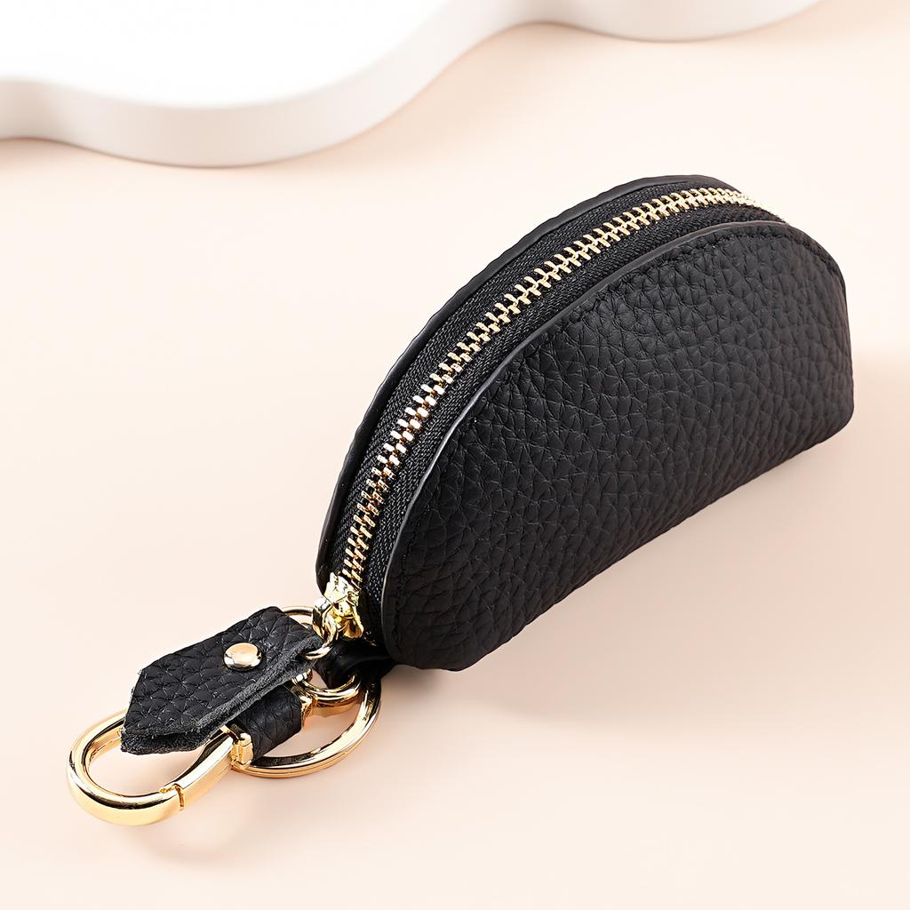 Mehrzweck-Mini-Tasche aus genarbtem Leder, Reißverschluss-Schlüsselhalter mit Clip, Organizer für Autoschlüssel, Münzen, Ohrhörer & Kleines Zubehör