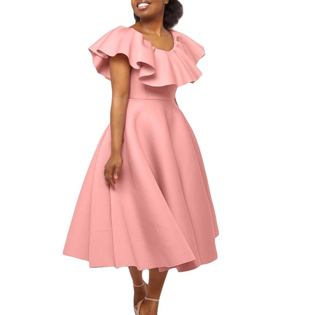 D367 European & American Summer Fashion Women's Ruffled Banquet Dress