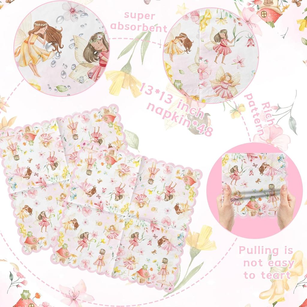 Fairy Birthday Decorations Napk,50pcs Fairy Garden Party Paper Napk Fairy 1st Birthday Party Decorations For Fairies Party Supplies