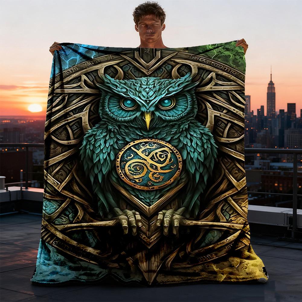 1pc Owl Symbolism Throw Blanket Polyester Fiber, Lightweight Flannel, Soft & Warm, All Season Use for Outdoor, Camping