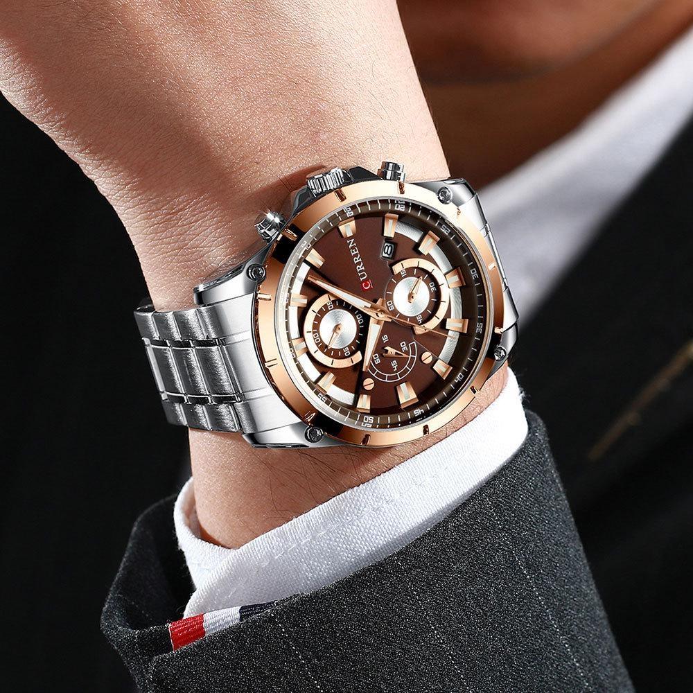 CURREN Men's Watch Analog Chronograph Waterproof Luminous Date Fashionable Design Stainless Steel Quartz Wrist Watch for Business