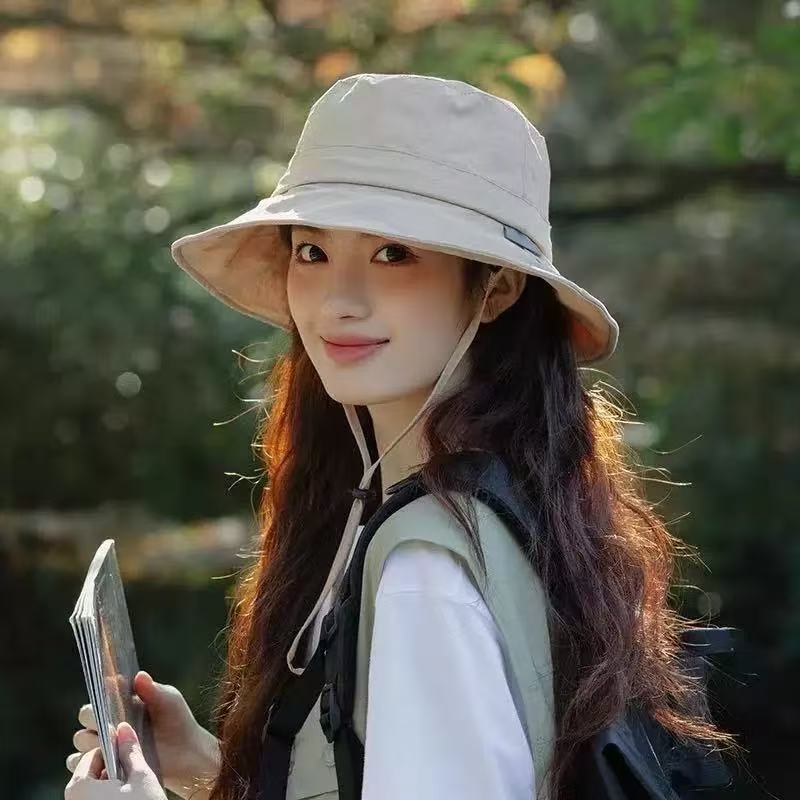 New Hat Women's Summer UV Protection Sun Protection Mountaineering Outdoor Quick Drying Bucket Hat Windproof Rope Sun Hat