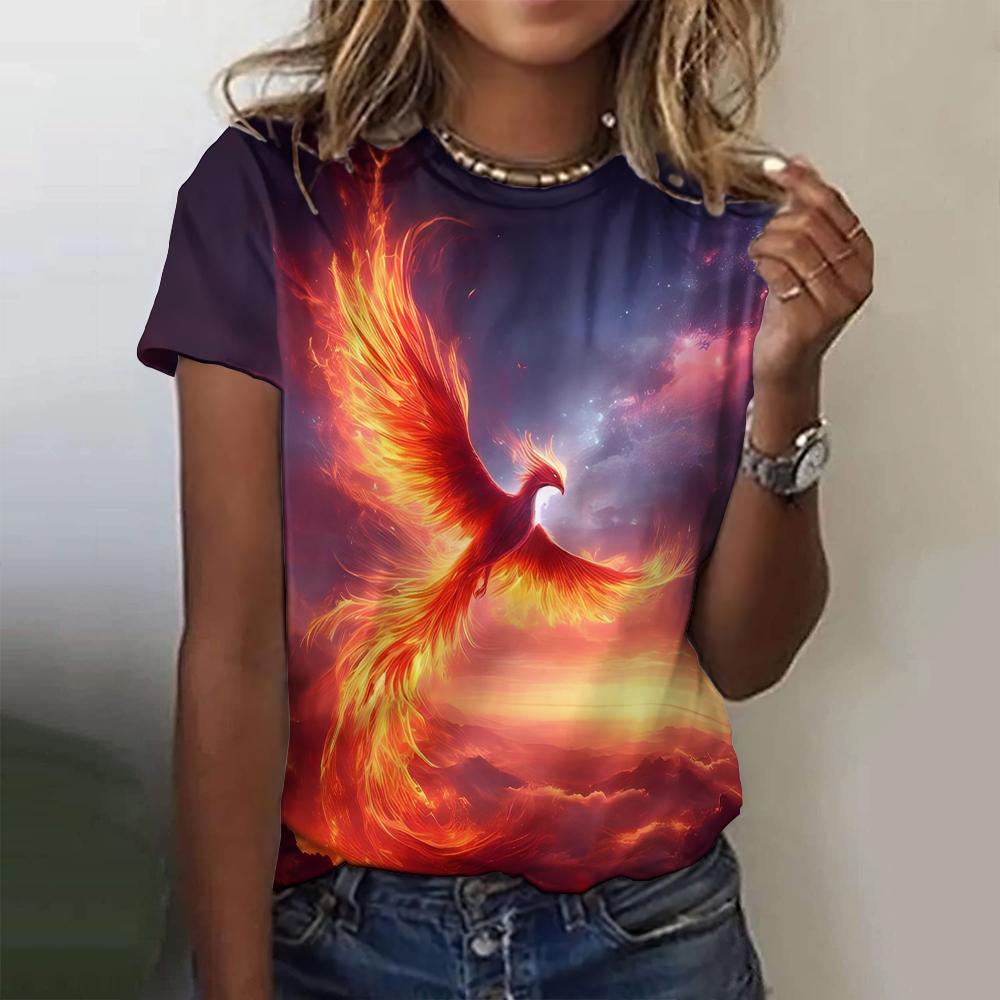 

Y2K одежда женская футболка с коротким рукавом женская футболка с коротким рукавом модная блузка Phoenix свободная круглая горловина 2024 летняя уличная одежда S