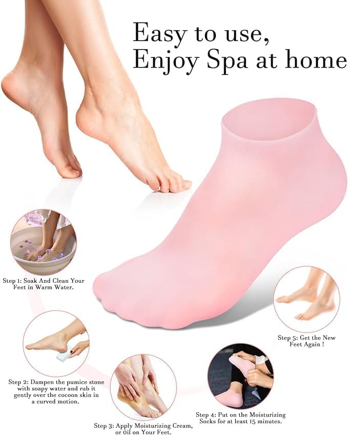 RENESMEE Silicone Socks for Men and Women, Moisturizing Foot Socks, Soft Gel Socks, Aloe Socks, Women Spa Pedicure Socks for Repairing Dry Feet, Cra