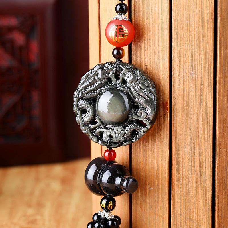 Obsidiana Naturale Accessorio per Auto Sicuro Viaggio Benedizione Ciondolo Specchietto Retrovisore Auto Ornamenti Regalo di Compleanno Decorazione Auto