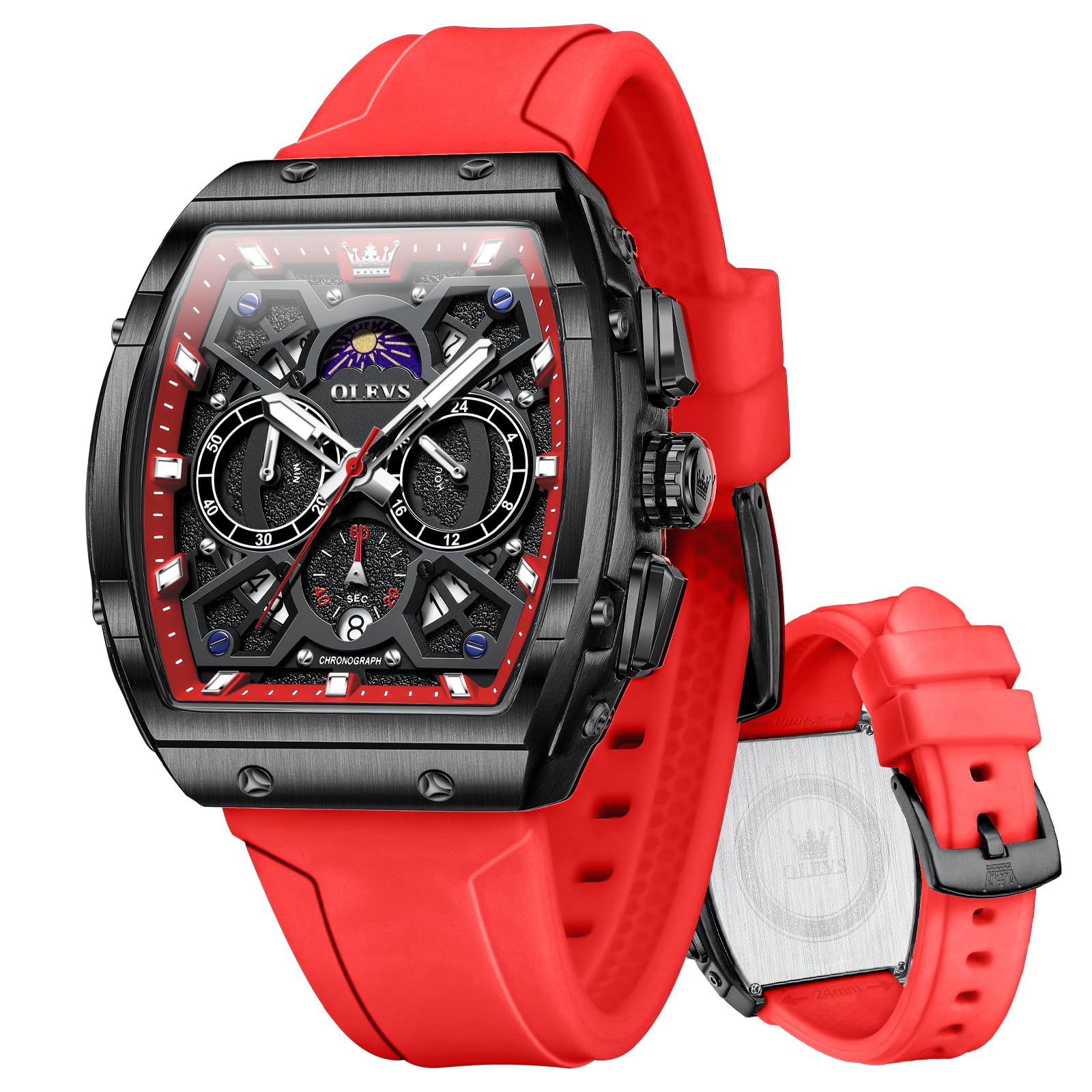 

OLEVS Stylish Analog Quartz Luxury Popular Sports Silica Gel Large Silicone Easy to Red for nam Men s Watch, Men s Watch, Brand, Strap, Waterproof,