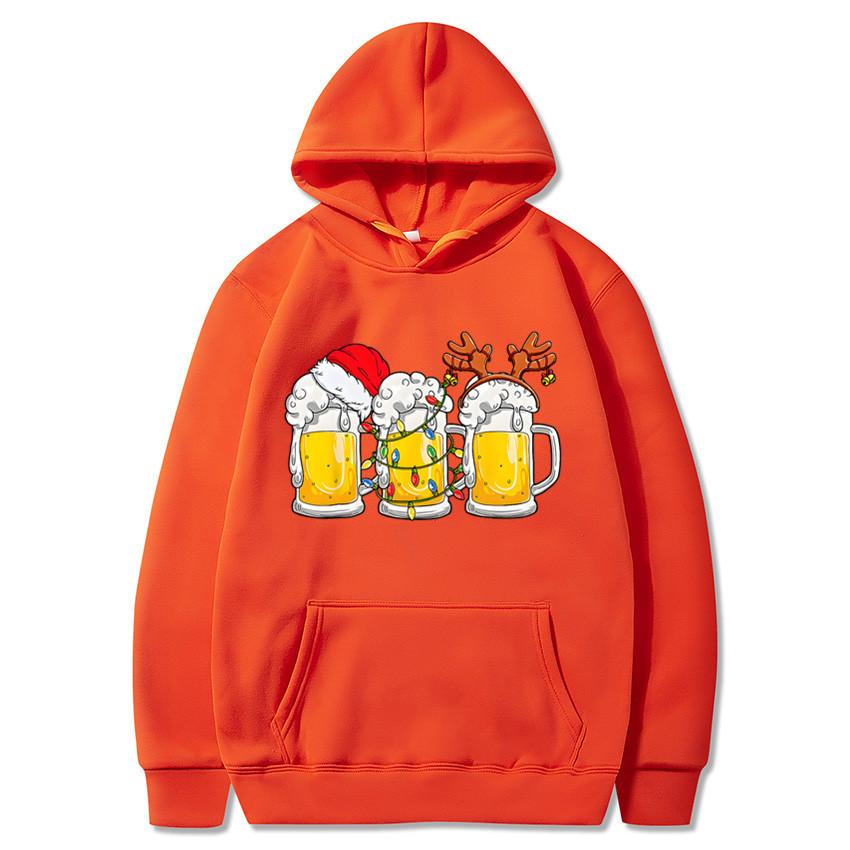Weihnachts-Bierkrug-Print Hoodie Winter Lässig Fleece Locker Langarm Pullover Kapuzensweatshirt für Damen Herren
