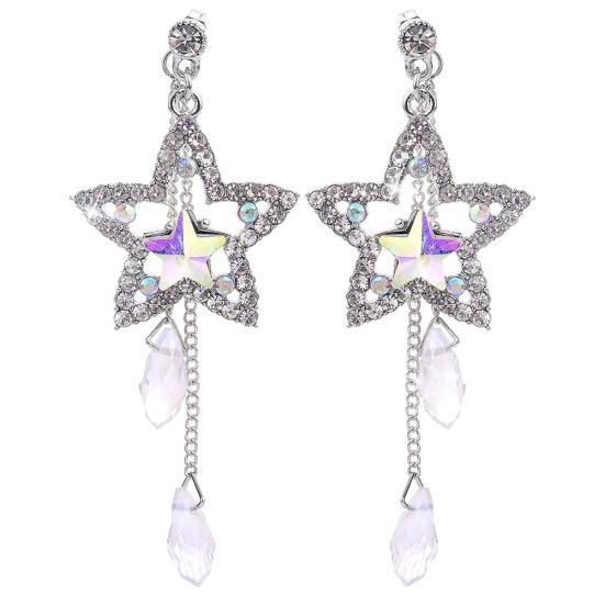 Shiny Rhinestone Hollow Star Tassel Dangle Stud Earrings Women Jewelry