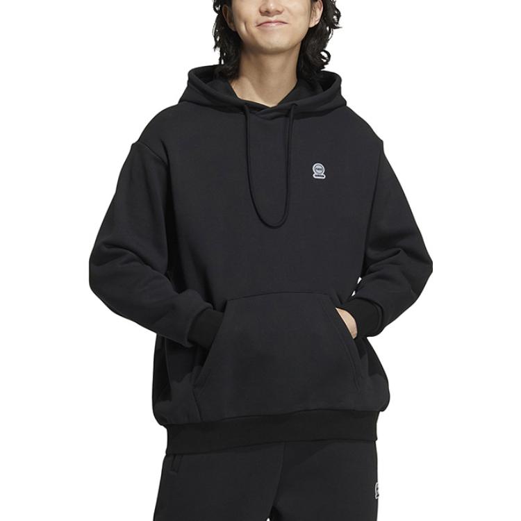 Adidas Neo Solid Color Logo Hoodie Long Sleeve Sweatshirt Unisex Tops Black HN8747