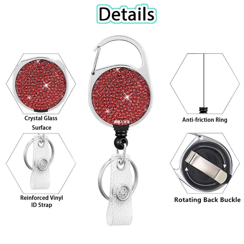Retractables Keyring Wire Rope Badges Holder Outdoor Rhinestones Keychains