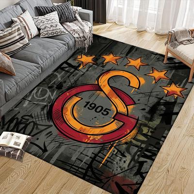 Galatasaray Flannel Printed Carpet, Home Sofa Decoration for Living Room & Bedroom, Non‑Slip Play Flannel Floor Mat for Game Room